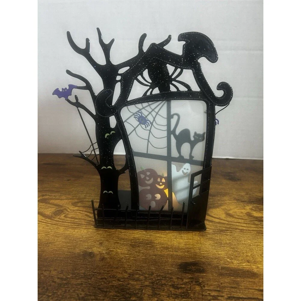 PartyLite Halloween Haunted Tree Candle Holder Cat Ghost Bat Pumpkin Decor